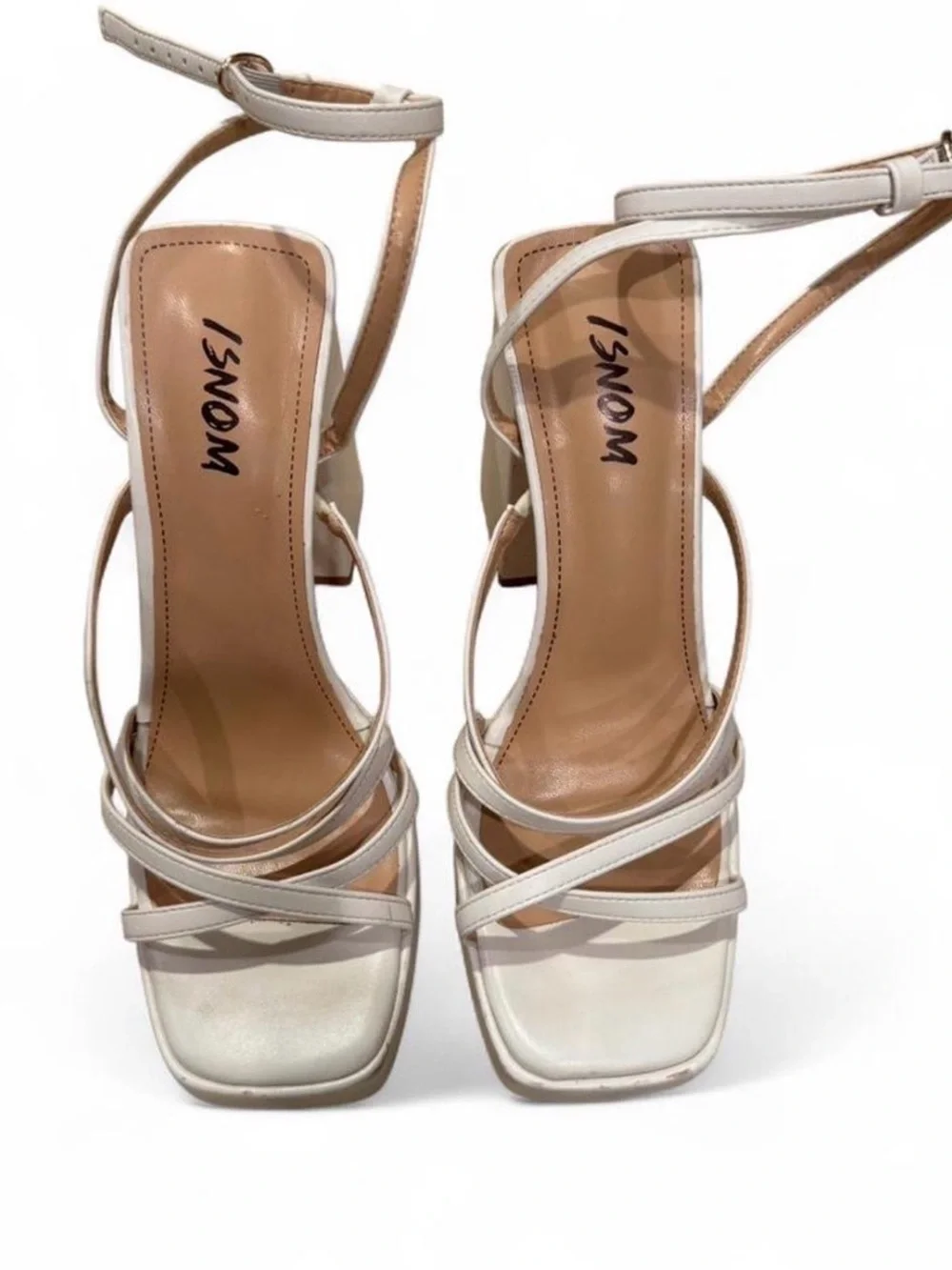 White Strappy Platform Sandals with Ankle Strap